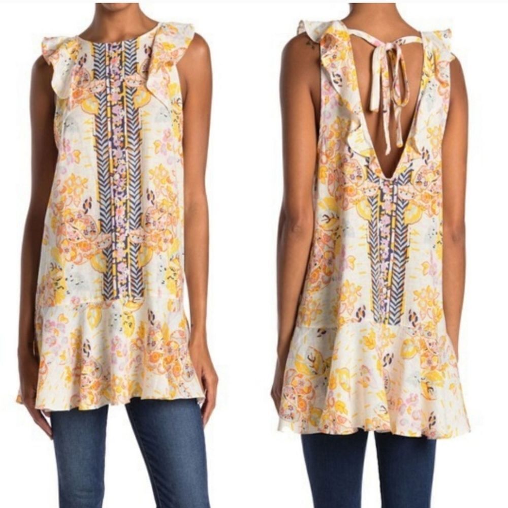 Free People Summer in Tulum Linen Blend Tunic Size Medium‎